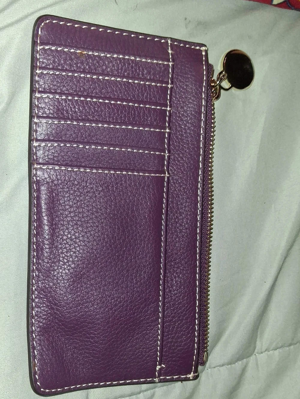 Long Zip Wallet in Deep Plum Leather with Gold Accent